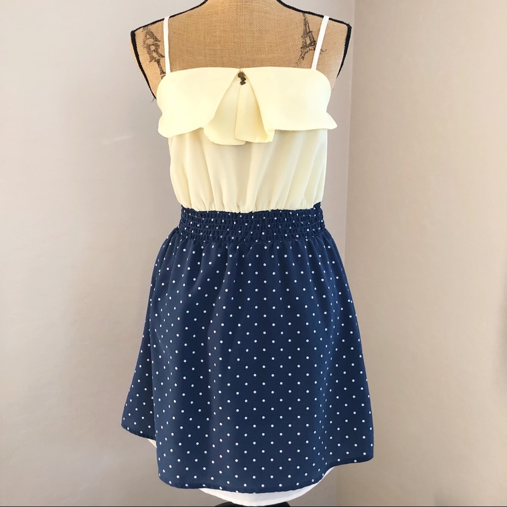 Xhilaration Yellow Blue Polkadot midi Dress S